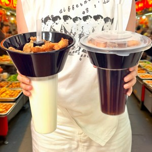 Pp Take-out uống cốc cốc nhựa biểu tượng tùy chỉnh với người giữ bát Snack sáng tạo bỏng ngô cốc có nắp đậy và ống hút - Product Image 1