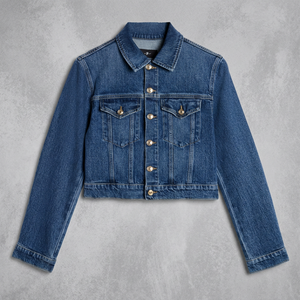 Veste en jean unisexe décontractée, coupe courte, col rabattu, fermeture boutonnée, finition délavée, coupe classique, style automne - Product Image 1