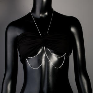 फैशन बॉडी चेन गोल्ड प्लेटेड मल्टीलेयर स्टेनलेस स्टील क्रिस्टल बेली चेन मजेदार राइनस्टोन निप्पल चेन - Product Image 2