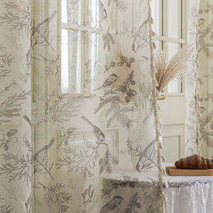 Rideaux transparents oiseau bohème 100% polyester-Moineaux et vignes peints à la main, glands fluides pour chambre/balcon/<span class=keywords><strong>caf</strong></span>é - Product Image 3