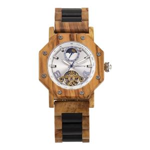 Relojes mecánicos de madera natural con movimiento chino, relojes mecánicos de madera impermeables para hombre - Product Image 4