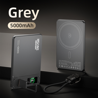 Batterie externe LC1C2 OEM ultra-mince en alliage d'aluminium, Li-Polymère, 5000 mAh, 15 W sans fil, 20 W PD, double capacité avec support et câble