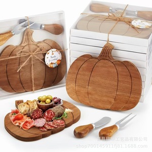 Wooden Pumpkin Tray <b>Cheese</b> Board With <b>Knife</b> <b>Set</b> For Thanksgiving Halloween Party Decoration - Product Image 4