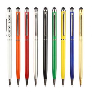 Stylo bille métallique professionnel 2-en-1 avec pointe tactile, personnalisable avec logo, fin, doré, idéal pour cadeaux, publicité, promotion, hôtels - Product Image 1