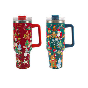 Tasse <span class=keywords><strong>de</strong></span> voyage <span class=keywords><strong>de</strong></span> Noël isolée <span class=keywords><strong>à</strong></span> double paroi en acier inoxydable 40 oz Bouteille d'eau <span class=keywords><strong>de</strong></span> luxe avec paille et poignée - Product Image 1