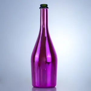 葡萄酒玻璃瓶500毫升750毫升香槟紫色电镀白酒玻璃瓶火石玻璃软木塞
