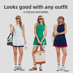 Setelan Gaun Terusan Wanita Tanpa Lengan Bahan Nylon Spandex Solid Bernapas untuk Tenis, Golf, Lipit, Santai, dan Fitness Musim Panas - Product Image 4