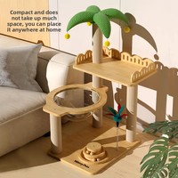 Arbre à chat moderne en bois de palmier tropical, compact et gain de place, tout-en-un, 88 cm, griffoir, mobilier pour chats