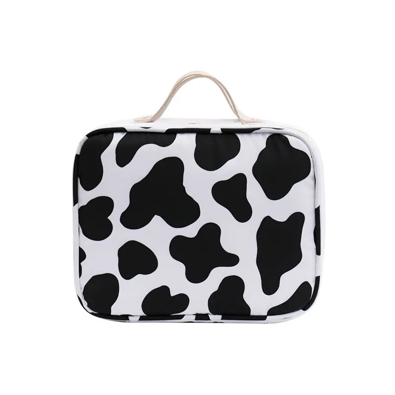 Girl PU Leather Cute Pattern design Cow Print Organizer Portable Case Travel Toiletry Waterproof Makeup Bags