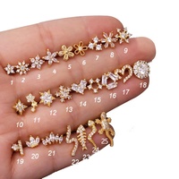 Vente en gros de bijoux pour le cartilage, boucles d'oreilles de piercing, en forme de fleur, avec CZ transparent, PVD, couleur lobe, plantes, animaux, hélice, conque, rook, tragus