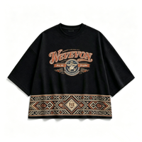 T-shirt personnalisé Kornit DTG pour homme, noir, broderie vintage, motif graphique, tissu épais, coupe oversize, streetwear, logo personnalisé OEM