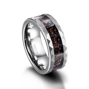 ओहलान फैशन पुरुष गहने 8 मिमी हथौड़ा धार डायनासोर हड्डी धातु स्लैग इनले टंगस्टन कार्बाइड रिंग - Product Image 2