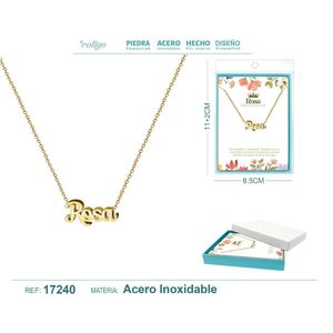 Collana Trendy con Nome Rosa in Acciaio Placcato Oro con Diamante, Gioiello Personalizzato con Forma di Lettera alla Moda - Product Image 1