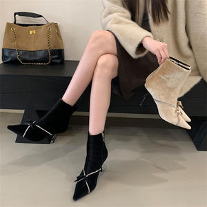 Bottines <span class=keywords><strong>Mi</strong></span> Ting sexy à nœud en strass, au-dessus du genou, automne-hiver, nouvelle collection, bout pointu, talon haut, fermeture éclair latérale, élégantes, rehaussantes - Product Image 1