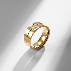 Gold Color <b>Titanium</b> Steel <b>Ring</b> With Zircon Inlay Geometric Design Unisex Engagement Jewelry - Product Image 4