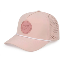 New Fashion Custom PVC Patch Logo 5 Panel Waterproof Polyester Sport Golf Hat,Laser Cut Perforated Dad Gorras,Rope Baseball Cap