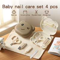 Kit de soin des ongles pour bébé en métal en forme d'ours, 4 pièces, avec ciseaux pliables sans BPA et fonction de recourbement pour les nouveau-nés de 0 à 24 mois
