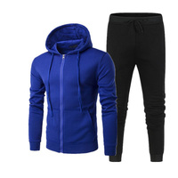 Kustom Logo bordir pria jaket saku atas ritsleting pria jaket Hoodie setelan Jogging Set celana kasual pakaian olahraga untuk pria