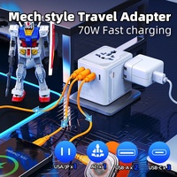 Adaptateur de voyage universel Worldplug avec logo personnalisé, PD 70W, adaptateur secteur international, prise universelle avec USB et Type C