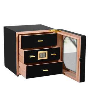 Hot Selling Cigar Cabinet Humidor Customized Logo Handmade High Glossy Spanish Cedar Wood 3 Drawer Cigar Boxes
