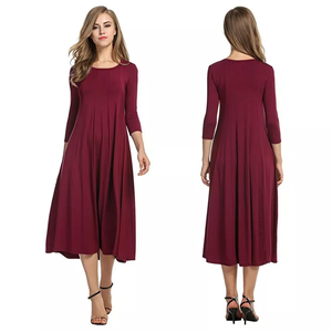 Abito in raso con scollo personalizzato all'ingrosso per le donne nuovo elegante vestito Casual lungo grande orlo primavera manica lunga tinta tinta tinta unita - Product Image 2