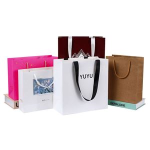 Bolsa de Compras de Papel Kraft con Logotipo Personalizado de Alta Calidad, con Asa, al por Mayor, para Empaque de Regalos, Bolsas de Papel Promocionales - Product Image 1