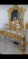 Vente en gros de haute qualité, design victorien classique, table console d'entrée en bois, feuille d'or 24 carats, halls d'appartements sculptés de luxe