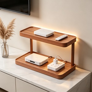 <b>Router</b> Holder With Led Light 3 Tier Wooden Stand For Wifi <b>Router</b> Cable Management Desktop Organizer Office Storage <b>Box</b> - Product Image 2