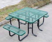 Mesa de comedor de pícnic para Discapacitados de Metal comercial al aire libre, juego de muebles de jardín, Patio exterior de acero, mesa de café externa con Banco