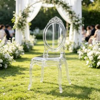 Chaise de salle à manger en acrylique transparent la plus vendue, chaise trône de palais pour mobilier d'événements hôteliers, banquets et mariages