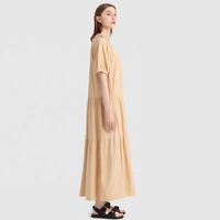 Robe longue décontractée à col en V et manches courtes pour femme, coupe ample, fabricant OEM ODM