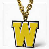 Collier en mousse EVA lettre W, chaîne de fans, maillons épais dorés surdimensionnés, pendentif 3 couches jaune, noir et blanc pour le soutien des équipes sportives lors des jours de match