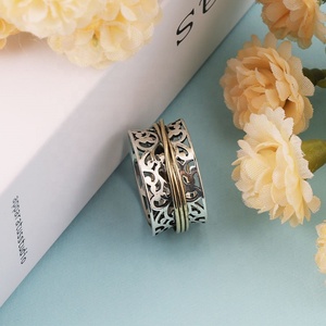 925 Sterling <strong>Silver</strong> Leaf Texture Meditation <strong>Spinner</strong> <strong>Ring</strong> Gold Plated Fidget Spinning <strong>Ring</strong> - Product Image 3