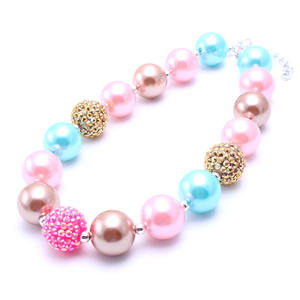 Collar de perlas de diamantes de imitación para niñas, collar de cuentas gruesas rosas para bebés y niños, cuentas de chicle de 20mm, joyería para regalo de fiesta - Product Image 4