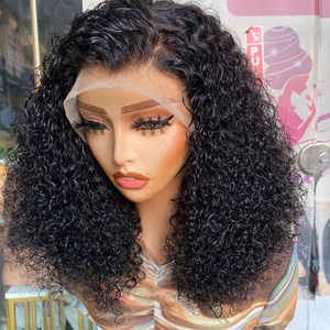 Perruque frontale en dentelle complète de 40 pouces avec dentelle HD transparente, <span class=keywords><strong>cheveux</strong></span> 100% vierges Remy brésiliens afro crépus bouclés, couleur naturelle, avec <span class=keywords><strong>frange</strong></span> - Product Image 3