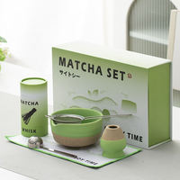 Ensemble de thé matcha japonais artisanal écologique de 6 pièces, bol en céramique, fouet en bambou, support, cuillère à thé, coffret cadeau magnétique