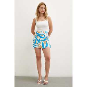 Shorts de Cintura Alta con Estampado de Mango, Azul Satinado, Ropa de Verano Transpirable para Mujer - Product Image 4