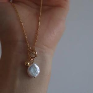 Collier long tendance en or 14 carats avec perle baroque injectée SGL4-7, pendentif mode, chaîne de clavicule, chaîne de pull - Product Image 3