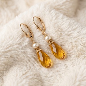 ต่างหูแบบห้อยประดับมุกและซิทรินรูปหยดน้ำชุบทอง 14K ยี่ห้อ Ear Enlace OEM ODM สไตล์วินเทจสำหรับผู้หญิง - Product Image 3