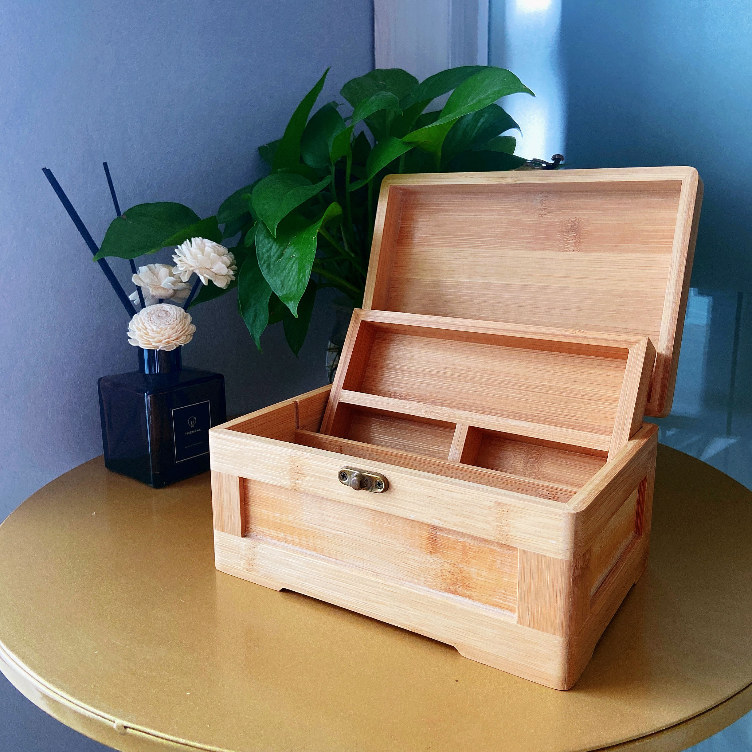 Подарочная коробка из натурального бамбука с крышкой, оптовая продажа, Двухуровневая Подарочная коробка для хранения колец и ювелирных изделий