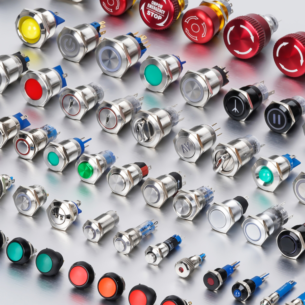 Заводской кнопочный переключатель 10 мм/12 мм/16 мм/19 мм/22 мм/25 мм/30 мм, переключатели, металл/пластик, мгновенные/фиксирующие, водонепроницаемые CE RoSH