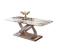 Ensemble de table à manger moderne en acier doré avec plateau en acier, 8 chaises, 6 places, design stable, pieds dorés rose, meubles pour la maison