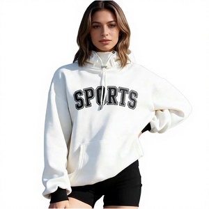 Sweat à capuche blanc en molleton de coton épais pour femme, broderie personnalisée, épaules tombantes, coupe oversize - Product Image 1
