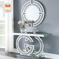 Nouvelle table console miroir diamant écrasé avec lumières LED pour salon