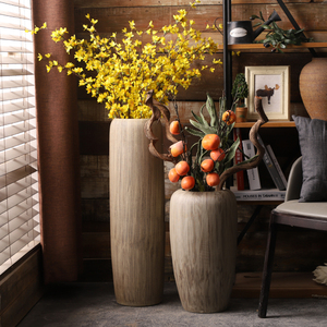 <span class=keywords><strong>Grand</strong></span> <span class=keywords><strong>Vase</strong></span> de Sol en Céramique Mat Marron, Style <span class=keywords><strong>Bois</strong></span> Gratté, Rétro Chinois, pour Décoration de Salon - Product Image 4