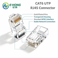 E-HONG CAT6 UTP RJ45 Modular Plug 8P8C Satu Bagian Transparan PC Kontak Berlapis Emas Konektor LAN Gigabit