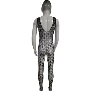 Combinaison en maille pour homme, noire, col en V profond, intégrale, en spandex et polyester, unisexe, printemps 2024 - Product Image 3