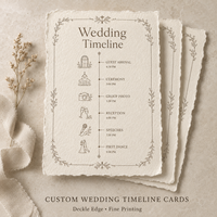 Cartes de chronologie de mariage à bords festonnés, carte d'itinéraire de mariage personnalisée avec cadre floral et illustration graphique pour l'impression de papeterie pour invités de mariage