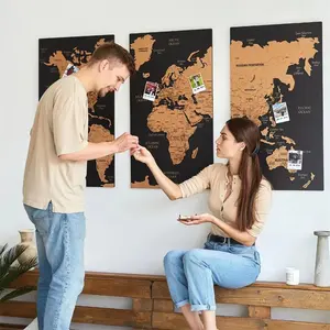 热销厂家直销3D木质装饰物品木质世界地图带灯背板世界旅游地图