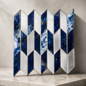 Mosaïque de verre <span class=keywords><strong>bleu</strong></span> argenté <span class=keywords><strong>Chevron</strong></span> moderne, imperméable, pour la décoration murale d'appartements, salles de bain, hôtels, bars, épaisseur 8 mm - Product Image 4